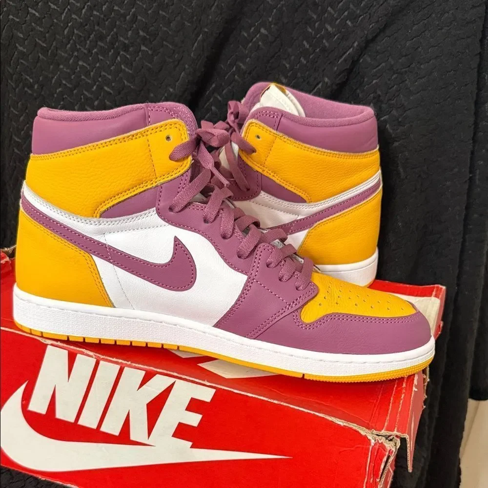 Air Jordan 1 Purple and Gold High-Top Sneakers